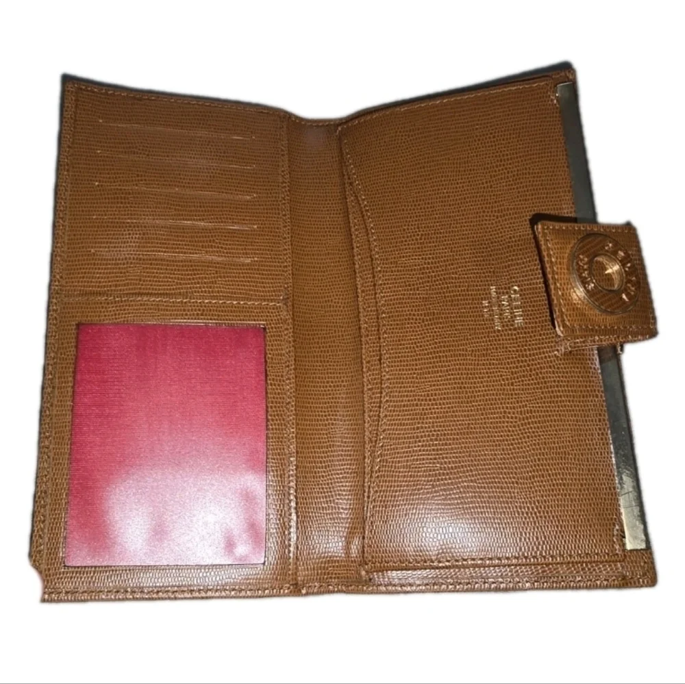 Unique Celine Tan Women's Long Wallet With Kisslock Coin Purse